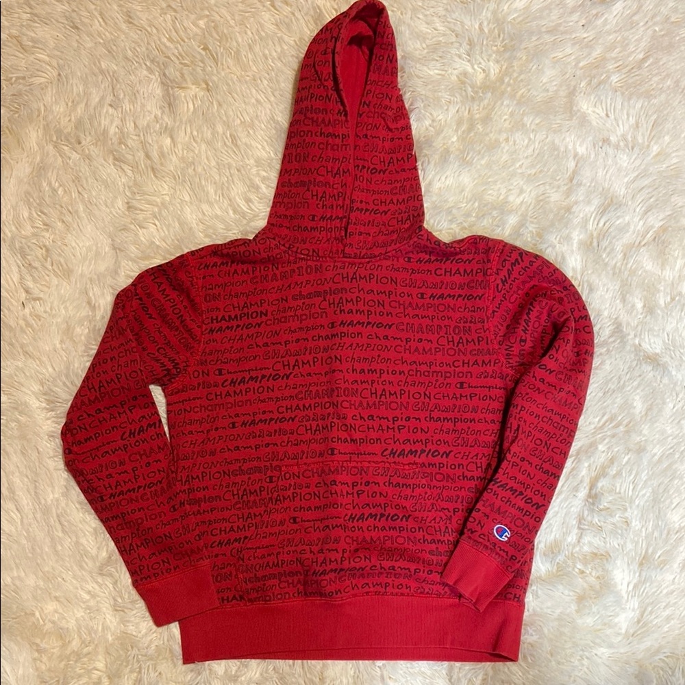 Champion Red Ribbed‎ Pullover Hoodie
